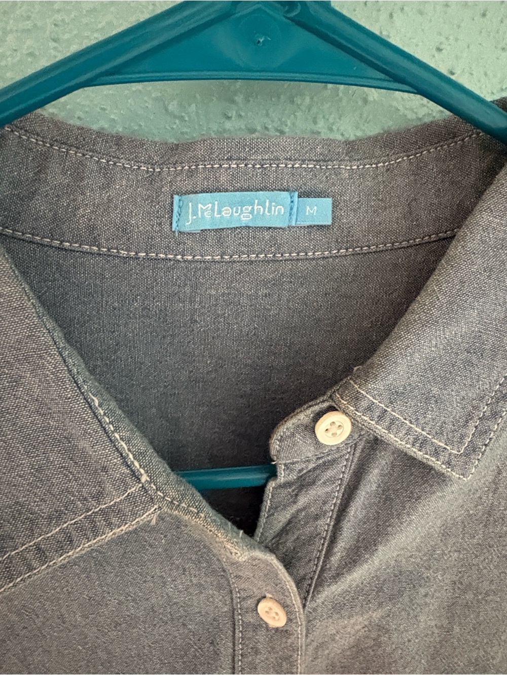J. McLaughlin chambray button up long sleeve casual classic shirt M office wear - Picture 3 of 8